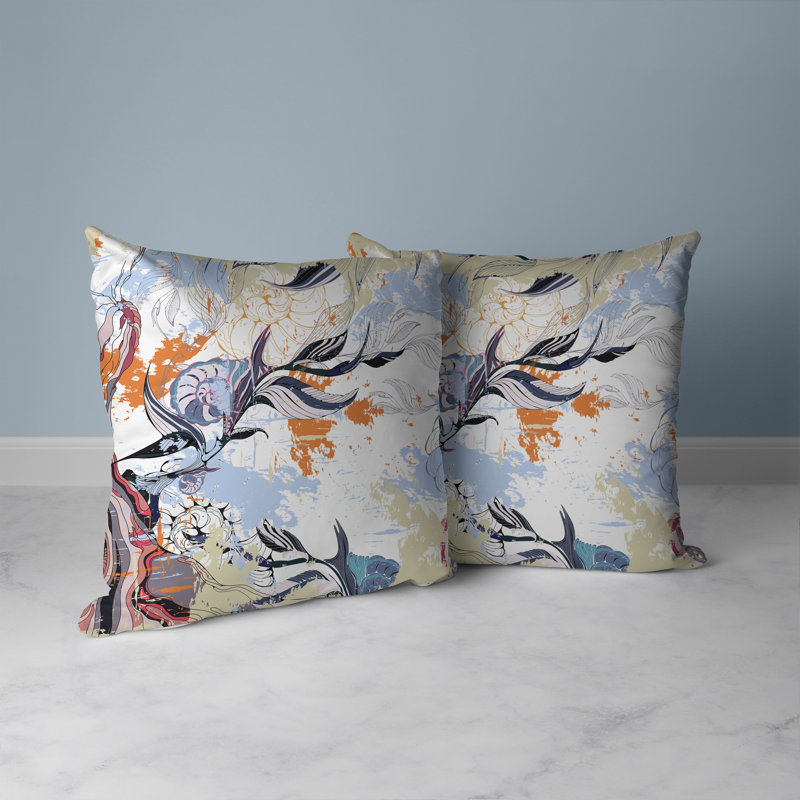 Leaf Lurker Broadcloth Throw Pillow, 18"H x 18"W, Blue/White/Orange