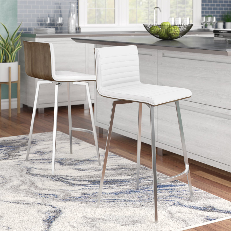 Middlebrook Swivel Upholstered Counter Stool with Metal Frame, White
