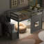 Lit mezzanine simple avec escalier de rangement et fenêtre, avec lumière DEL, gris
