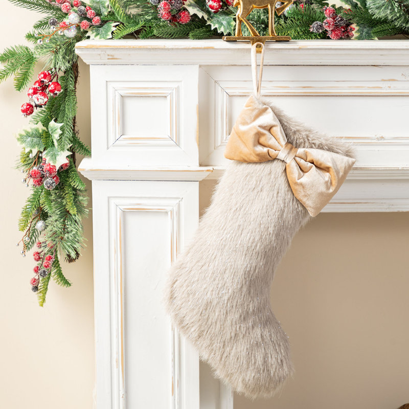 Chaussette de Noël en fausse fourrure 21 "avec nœud L 21"