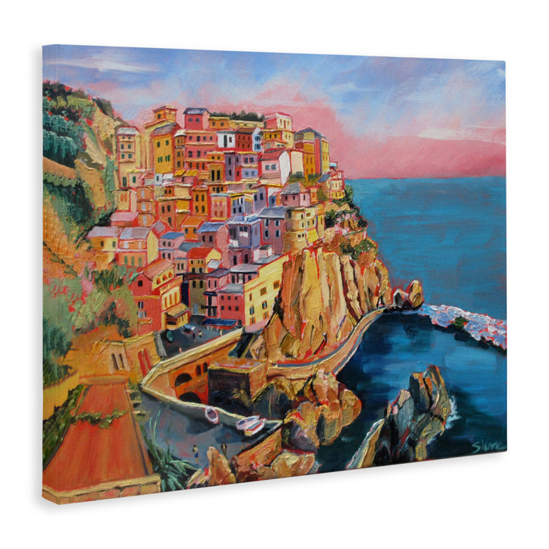 Cinque Terre, toile d'architecture marine, design par Maxine Shore, H 16 po x l 20 po