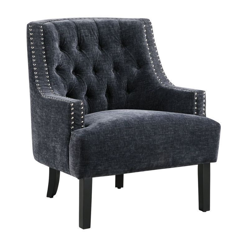 Upholstered Wingback Chair, Black Fabric
