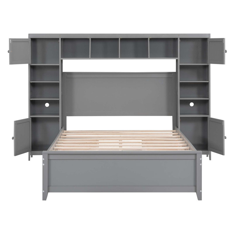 Lit double en bois avec armoire et tablette tout-en-un