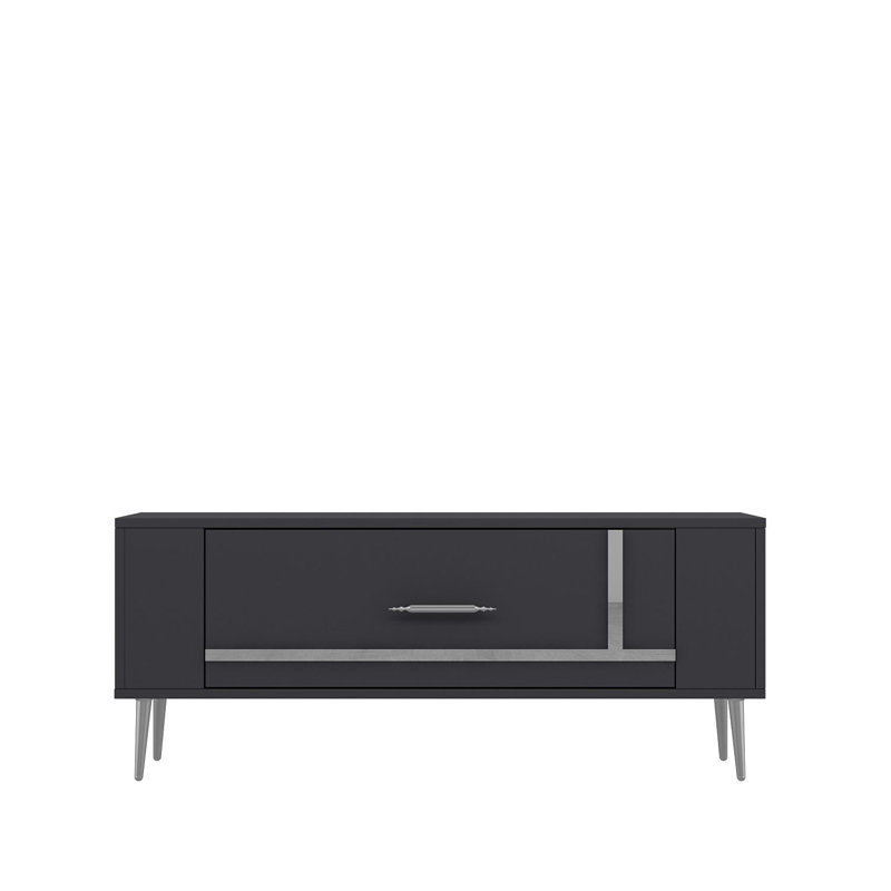 Meuble télé moderne avec option de fixation murale, anthracite et argenté, Catena, 47,2 x 19,0 x 10,4 pouces | Panneau de particules enduit 100% mélamine, tablette fixe: 34,1 po x 11,4 po, élégante et fonctionnelle pour le salon et les espaces de divertissement