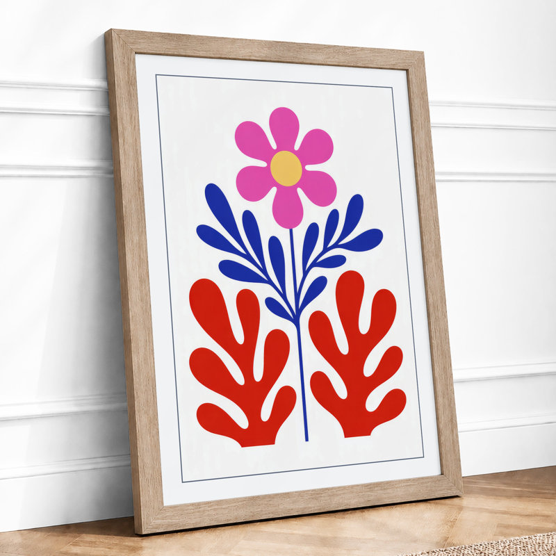 Stylized Folk Flower Scandinavian - Framed Print, Oak, A4 - 29.7 x 21.0 cm