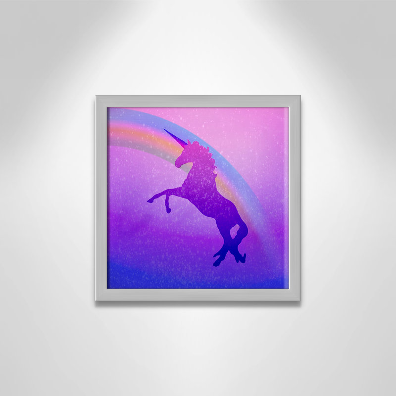 « licorne 2 », art encadré, H 13 po x l 13 po x P 1,19 po, Encadré de boîte argent