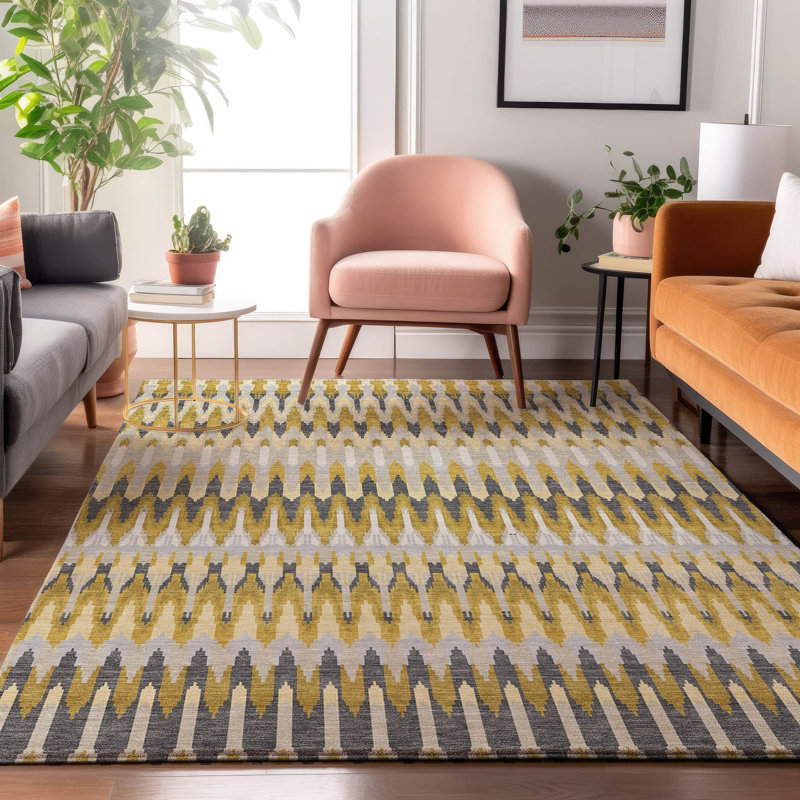 Premium Machine Washable Prisco Gold Rug, Rectangle 2'6" x 3'10"