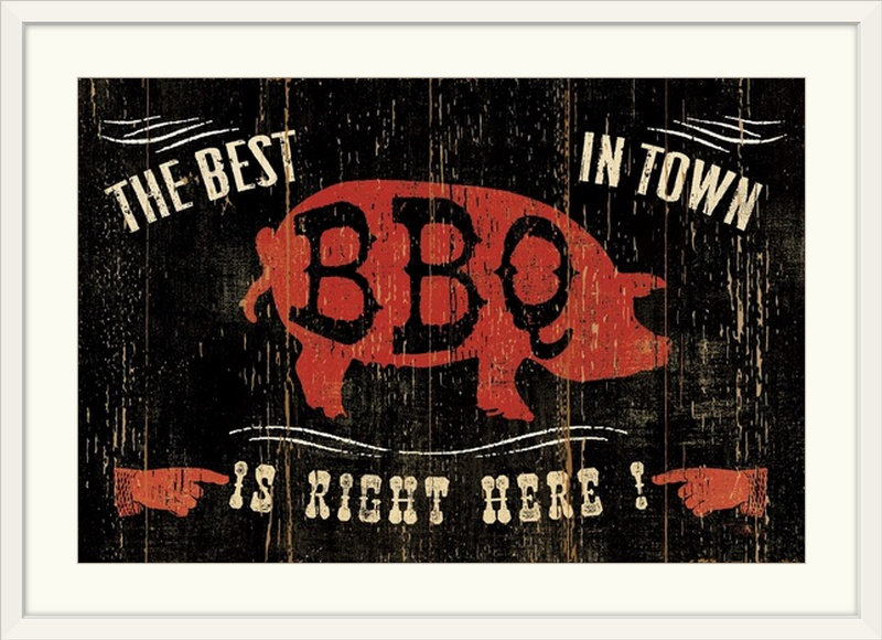 «the best barbecue in town, affiche rétro, H 28 po x l 38 po x P 1 po, Cadre blanc