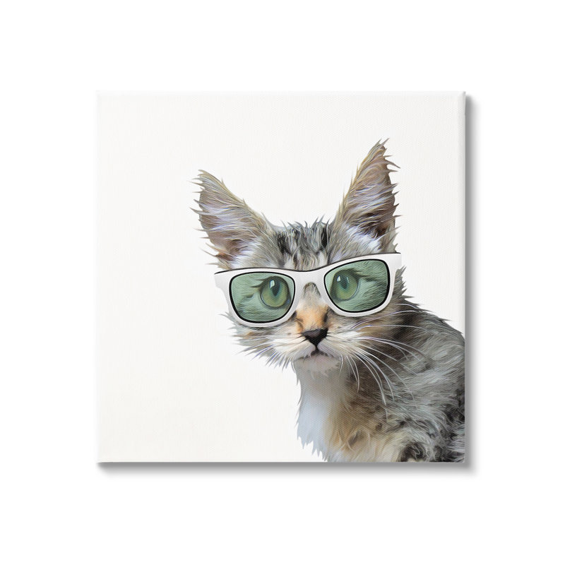 Portrait de lunettes de soleil amusant par Kim Curationa - impression sur toile tendue, H 17 po x l 17 po x P 1,5 po