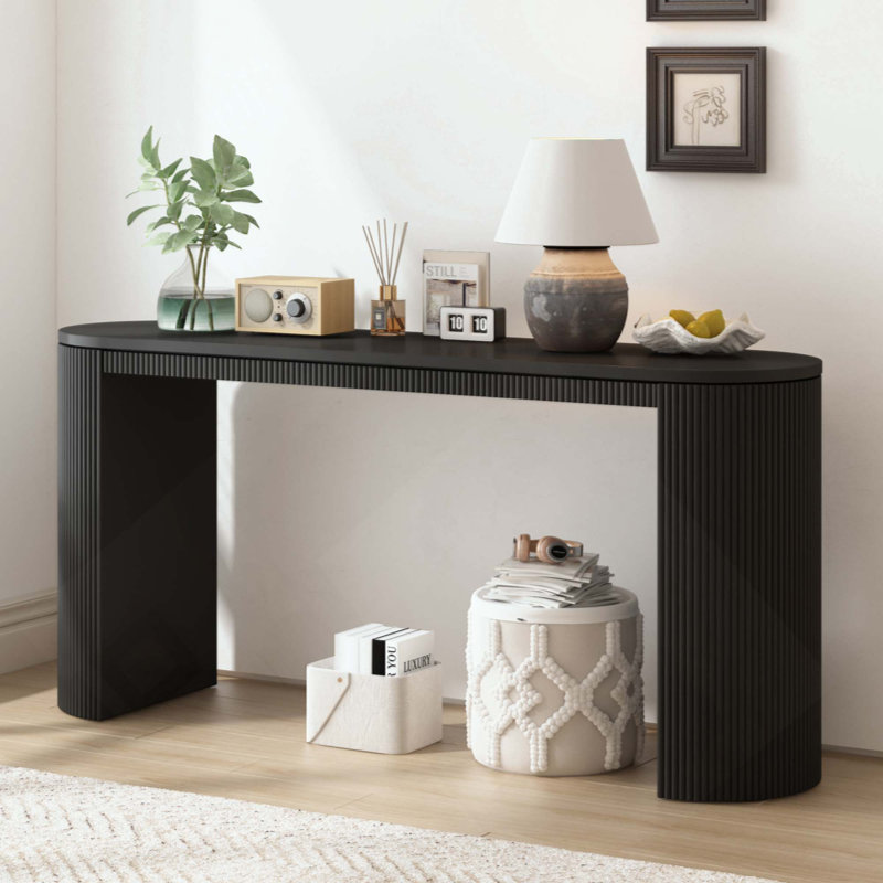 Console incurvée à rayures verticales uniques, idéale pour le salon, le bureau et l'entrée, Noir