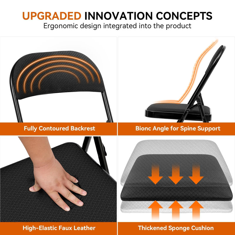 Chaise pliante rembourrée en tissu avec assise rembourrée et dossier ergonomique - Structure en acier robuste, capacité de 330 lb