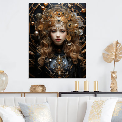 Or et noir femme déesse Aura II - femme déesse, art mural en métal