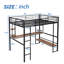 Lit mezzanine double en métal et en MDF avec bureau long et tablettes, noir