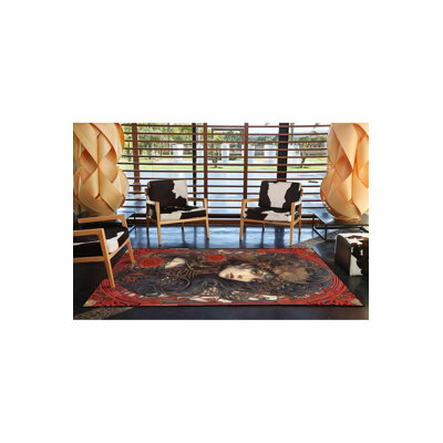 Tapis décoratif moderne à motif de portrait de femme noir
