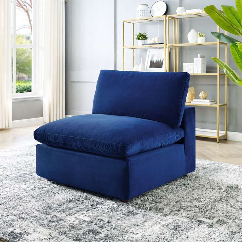 Chaise sans accoudoirs en velours rembourré Commix, Velours bleu marine