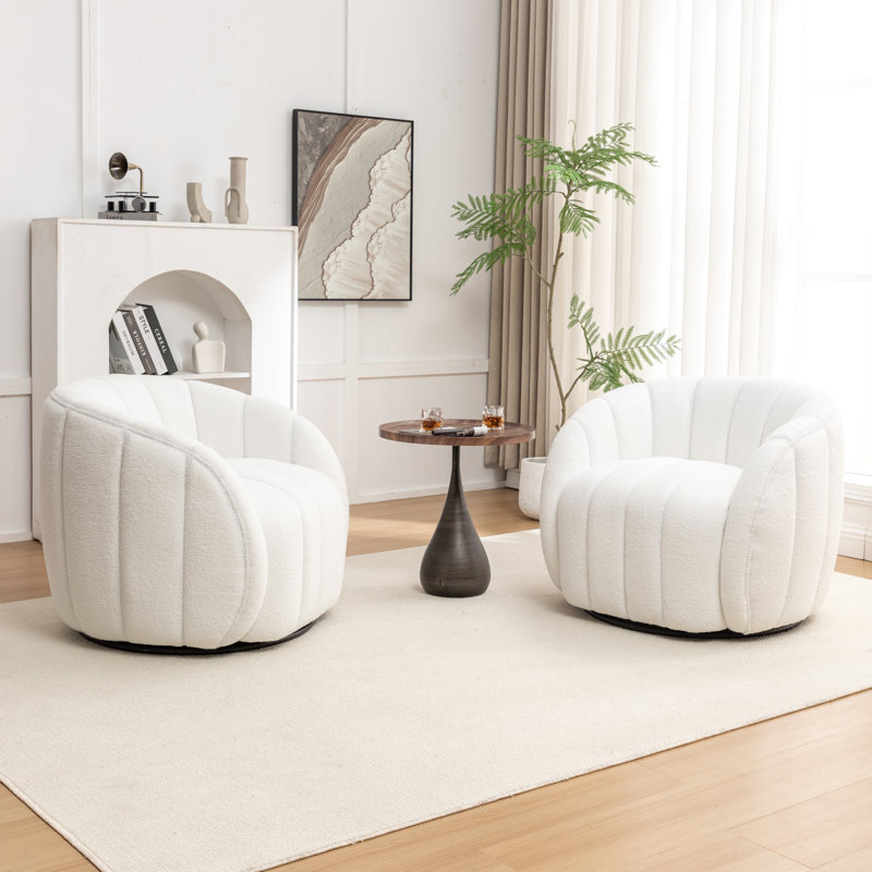Fauteuil demi-tonneau pivotant, Mélange de polyester blanc