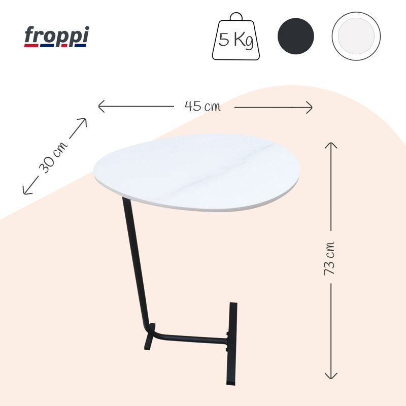 Marble Side Table Under Sofa | Real Sintered Stone Slab | C-Shaped End Table, White