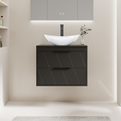 Sharee 24" Wall Mounted Single Bathroom Vanity with Ceramic Vessel Sink, Manufactured Wood Top, Faucet, Drain