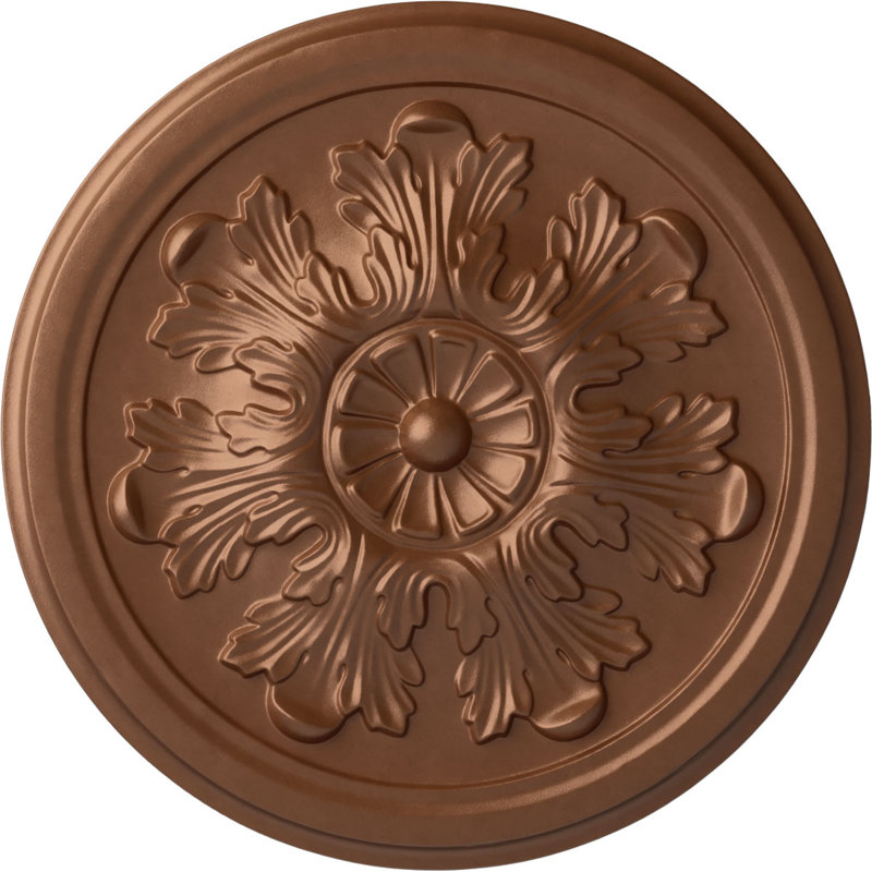 Médaillon de plafond en acanthe Endurathane Legacy, DE 12 3/4 po x P 7/8 po (convient aux auvents jusqu'à 3 1/2 po), fini cuivre poli peint à la main