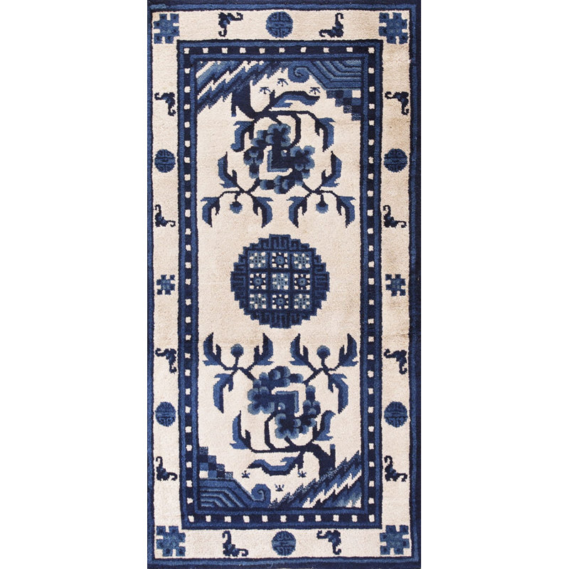 Tapis chinois antique blanc et bleu