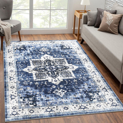 Washable Area Rugs Braided Print Living Room Rug Ultra-Thin Contemporary Bedroom Throw Rug Soft Slip-Resistant Indoor Mat for Dining Guest Room