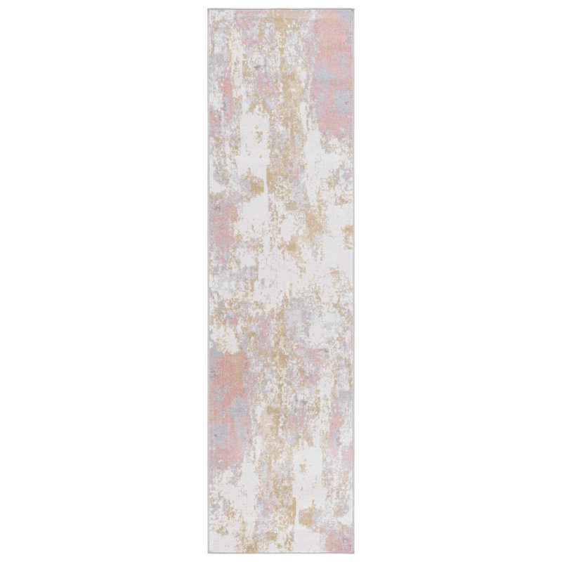 Braidy Abstract Handmade Flatweave Polyester Area Rug in Ivory/Gray/Pink, Runner 2'2" x 14'