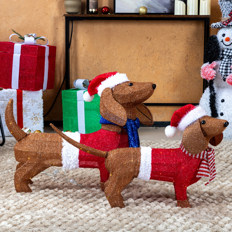 2 pièces de décoration de Noël teckel brun clair