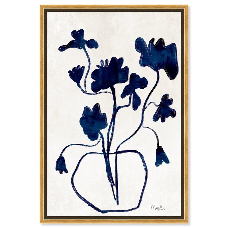 Vase anémone - Impression sur toile, Cadre noir, H 31,5 po x l 21,5 po, Doré