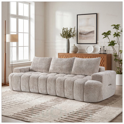 Extra Large Curved Front Compressed Sectional Sofa, 3-Seat Cloud-Like Boucle Couch with High Resilience Foam, Easy to Move and Ship, Modern Oversized Sofa for Living Room