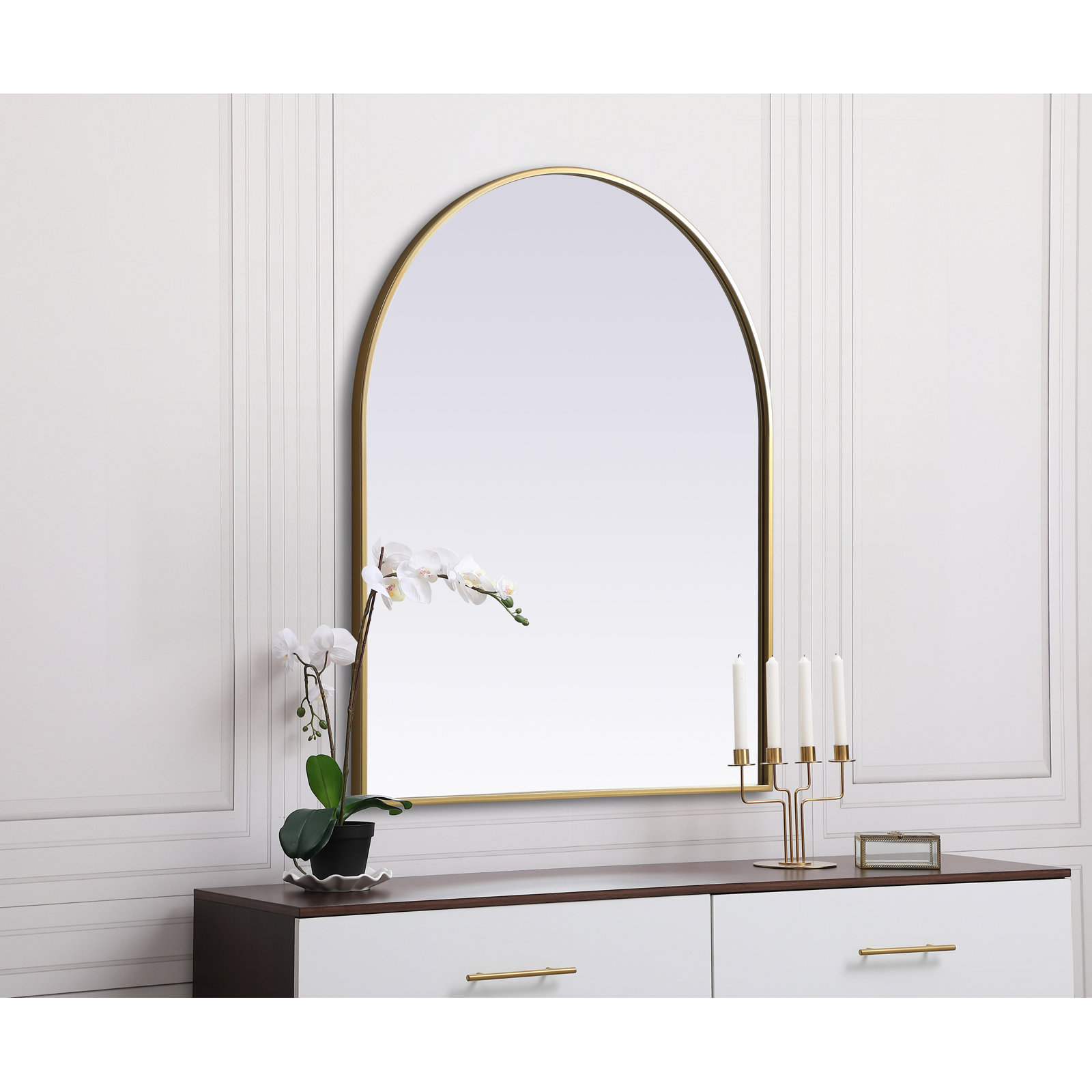 Sabine Metal Arch Wall Mirror, Brass, 36" x 30"