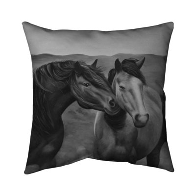 Tenderness Monochrome Horse – Outdoor Throw Pillow with Insert, Weather-Resistant