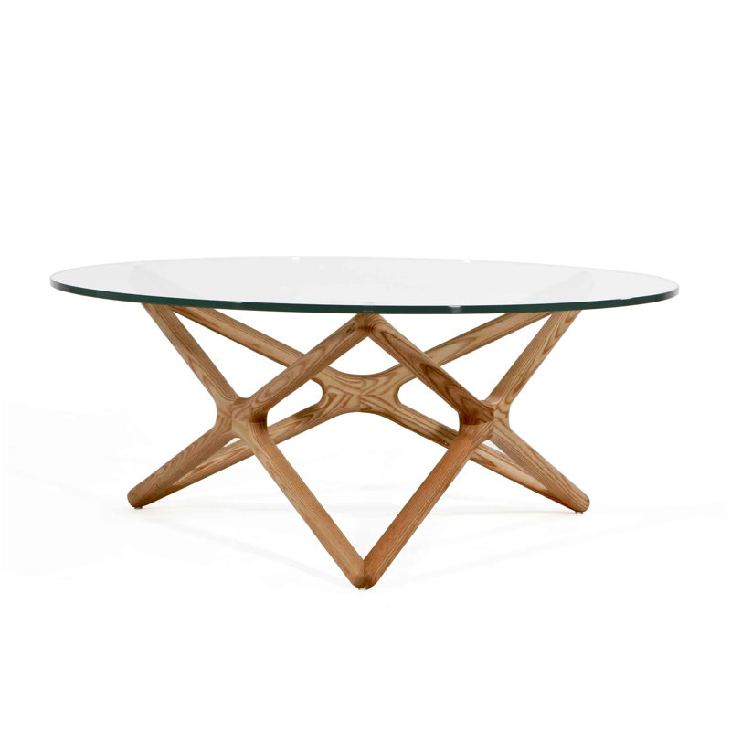 Quasar Coffee Table with Glass Top and Ash Stained, Walnut