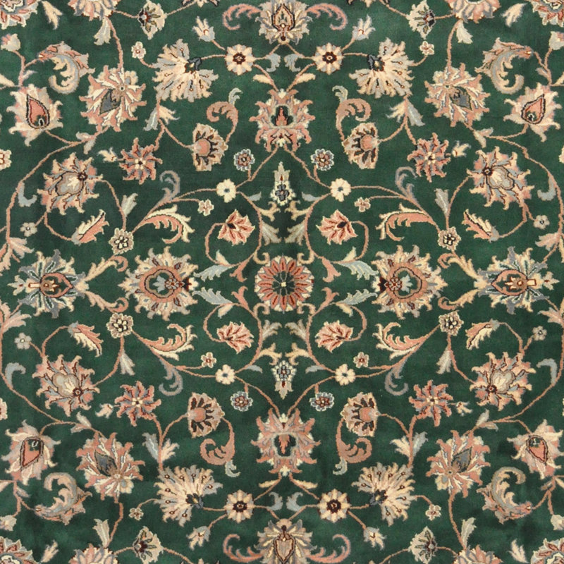 Tapis vert / brun en laine noué à la main de conception unique 9 pi x 12 pi New Age