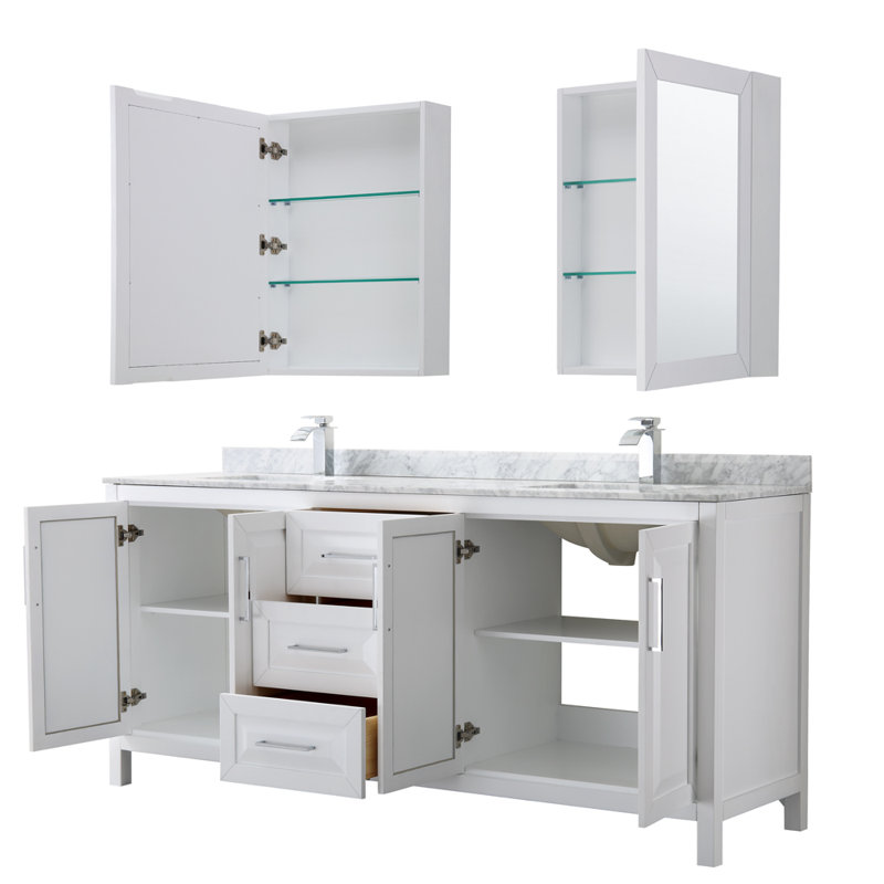 Daria 80'' W Double Vanity, White, Polished Chrome, Carrara Cultured Marble