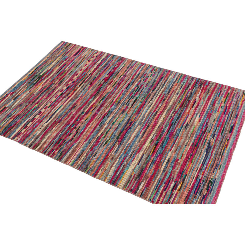 Rug & Kilim’S Moroccan Rug In Pink With Vibrant Polychromatic Stripes, Rectangle 4' x 5'