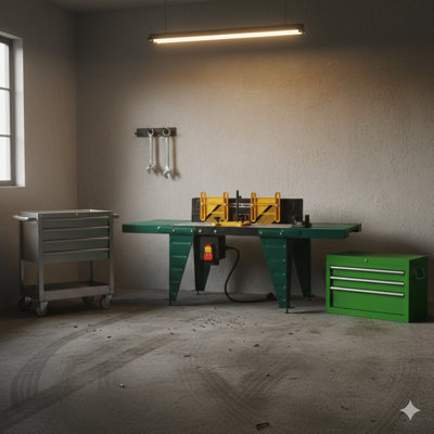 Benchtop Electric Router Table Designed For Woodworking Tasks, Finished In Green