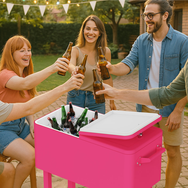 Winado 80 Qt. Outdoor Rolling Cooler Cart Storage Cabinet, Pink