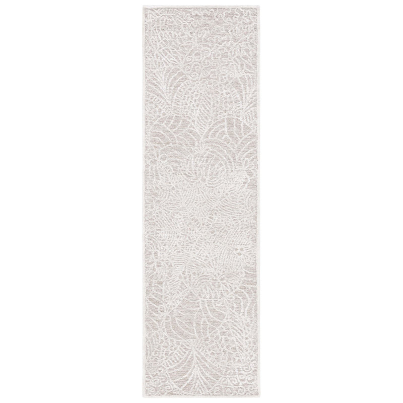 Tapis floral beige / ivoire en coton / laine et coton touffetés à la main Baten, Tapis de couloir 2 pi 3 po x 8 pi