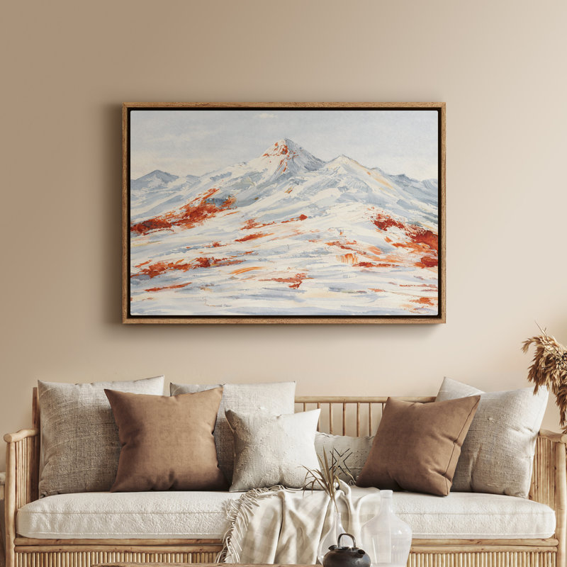 Art mural sur toile encadrée - Paysage de montagne recouvert de neige avec des accents terreux chaleureux - 16 po x 24 po, 24 po x 36 po