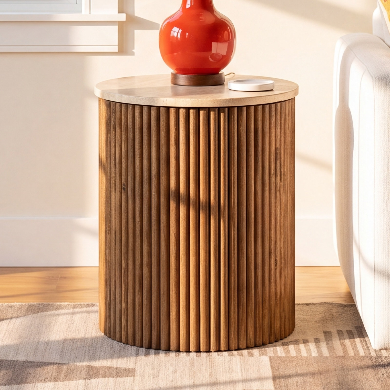 15" Travertine End Table