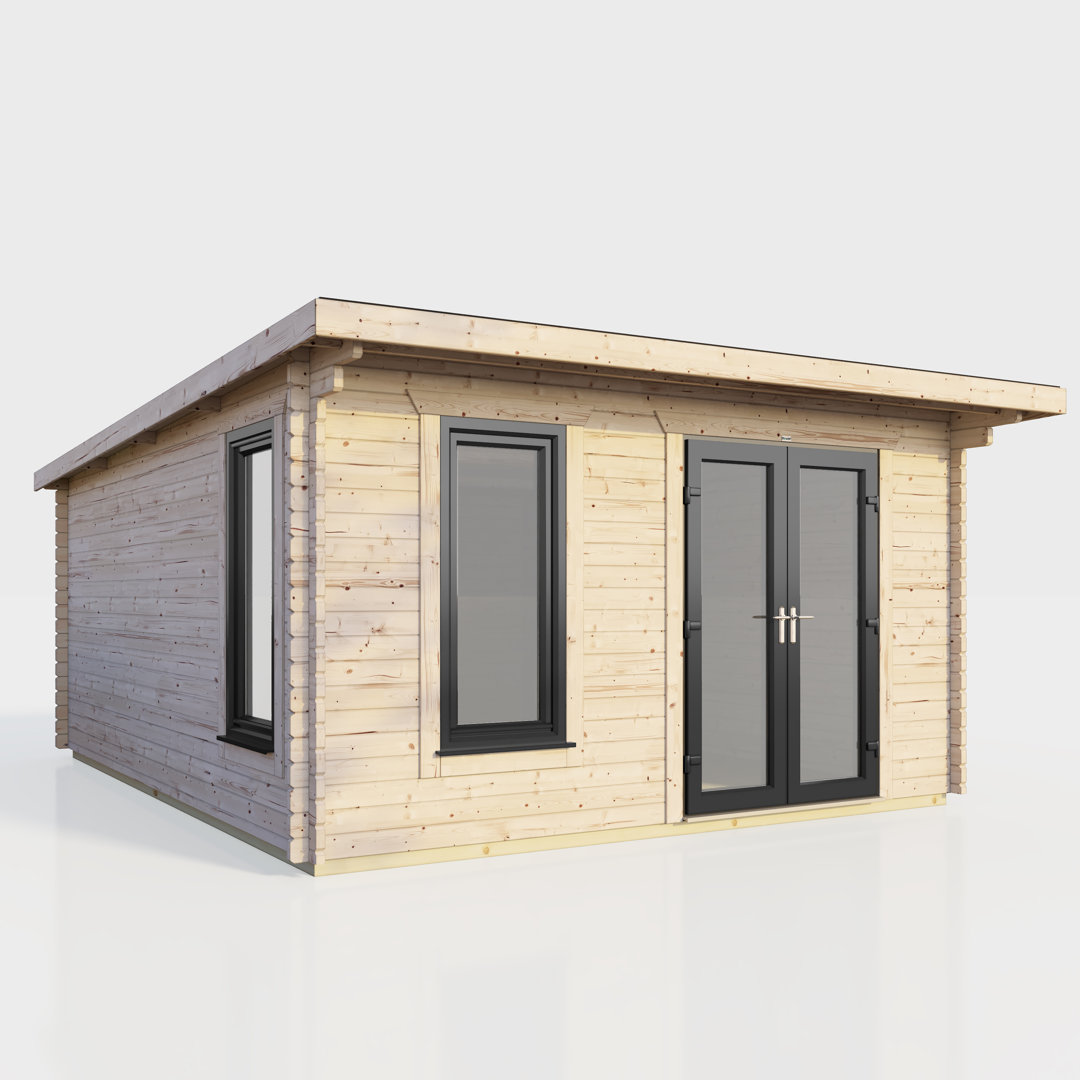 Powersheds 14 x 14ft Pent Log Cabin, Doors to the Right - 44mm
