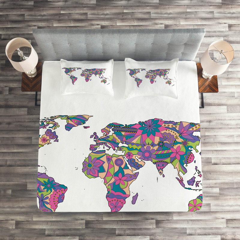 Wanderlust Eclectic Polyester Coverlet, King Bedspread + 2 Shams