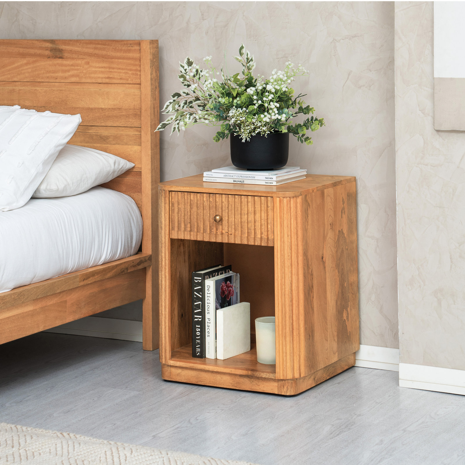 Varet Solid Wood Nightstand, Mid Tone Honey