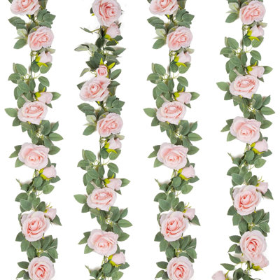4Pcs Artificial Rose Vine Fake Flower Garland Fake Silk Rose Hanging Vine For Wedding Party Background Arch Garden Background Decoration