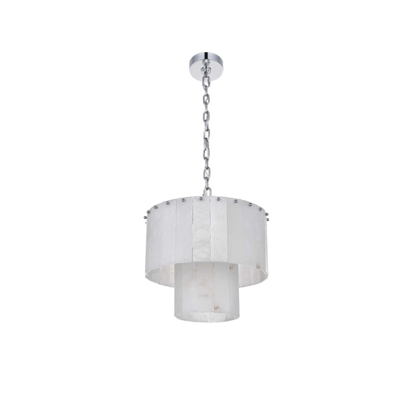 Lustre en albâtre 16 pouces Intisar, Six lumières, H 13 po x l 16 po x P 16 po, Chrome chrome