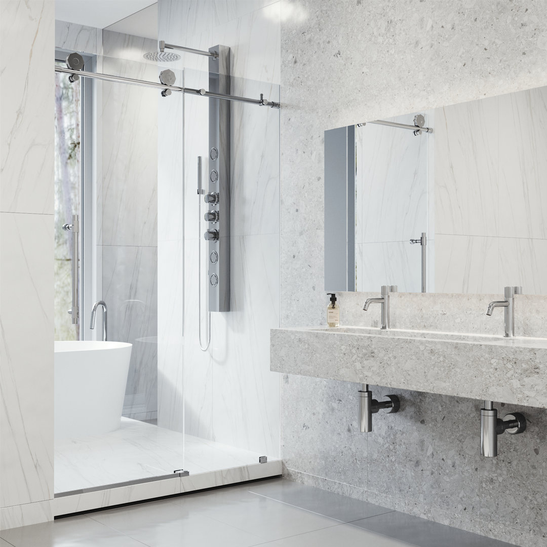 Elan Hart 56-60" W x 76" H Sliding Frameless Shower Door with 3/8" Clear Glass VIGO 