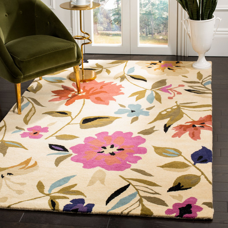 Tapis floral en laine touffeté à la main Chanler, Rectangle 3 pi 6 po x 5 pi 6 po