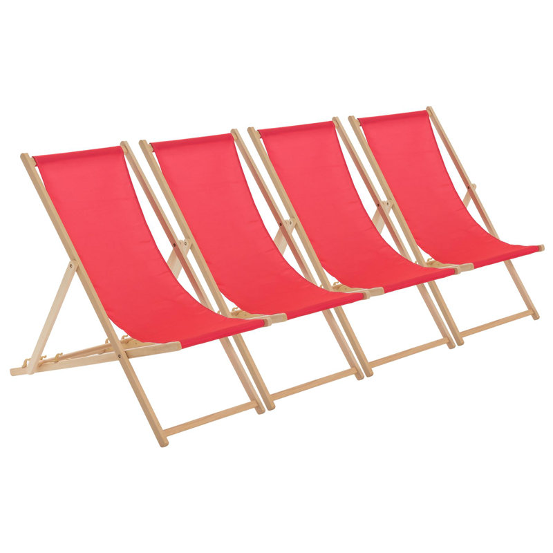 Harbour Housewares - Traditional Wooden Deck Chairs - Set of 4, Pink 