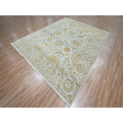 8'x10' Sky Blue Zoroastrian Influence Design Wool & Silk Hand Knotted Rug 6038C1F12BE24BBDB8A8C5CA1A303120