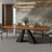 Mid-Century 86" Dining Table for 8-10, Brown Wood Retangle Kitchen Table, Black Stainless Steel legs